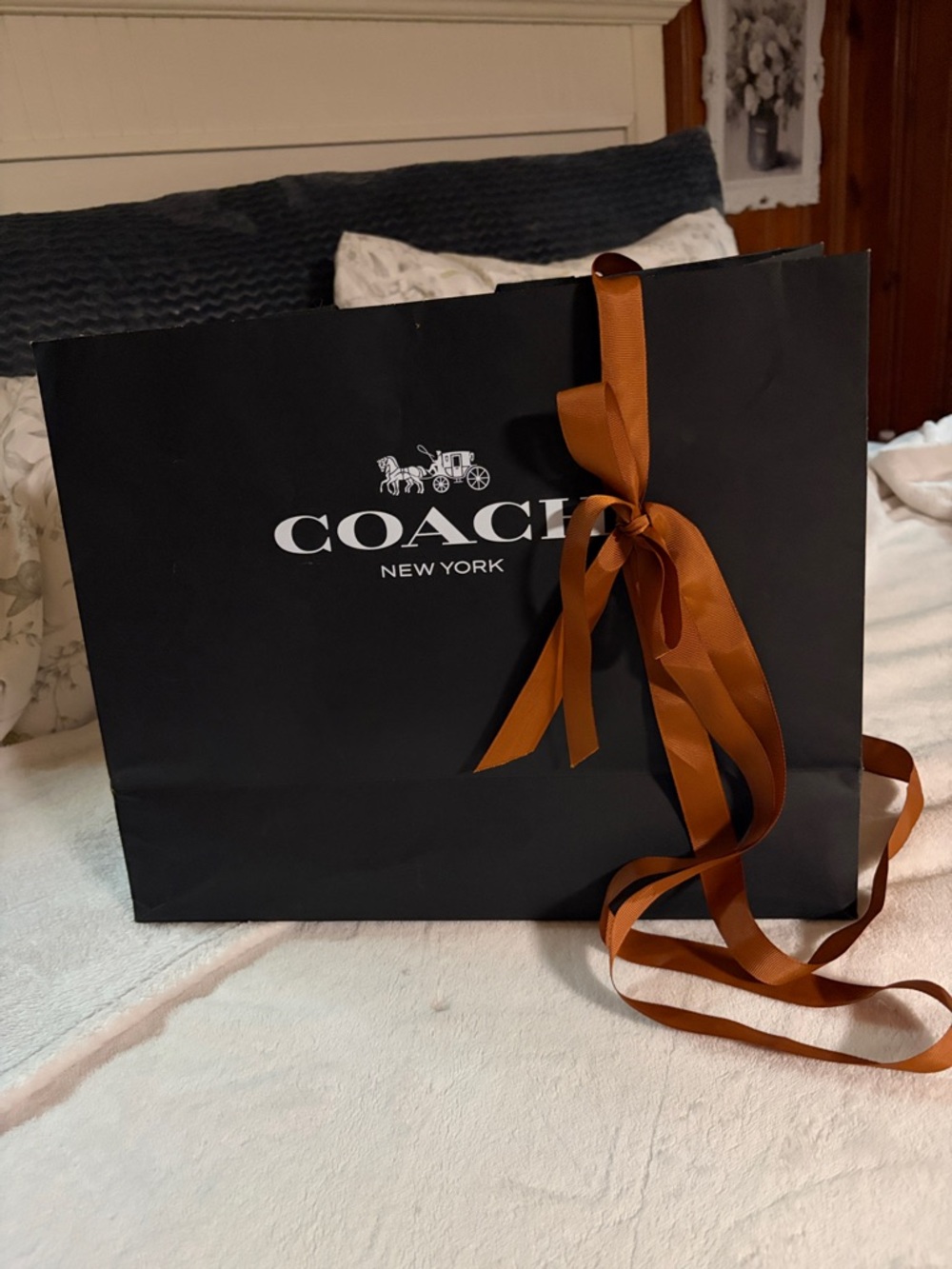 Coach Black Shopper Tote with White Logo & bow - Picture 10 of 10